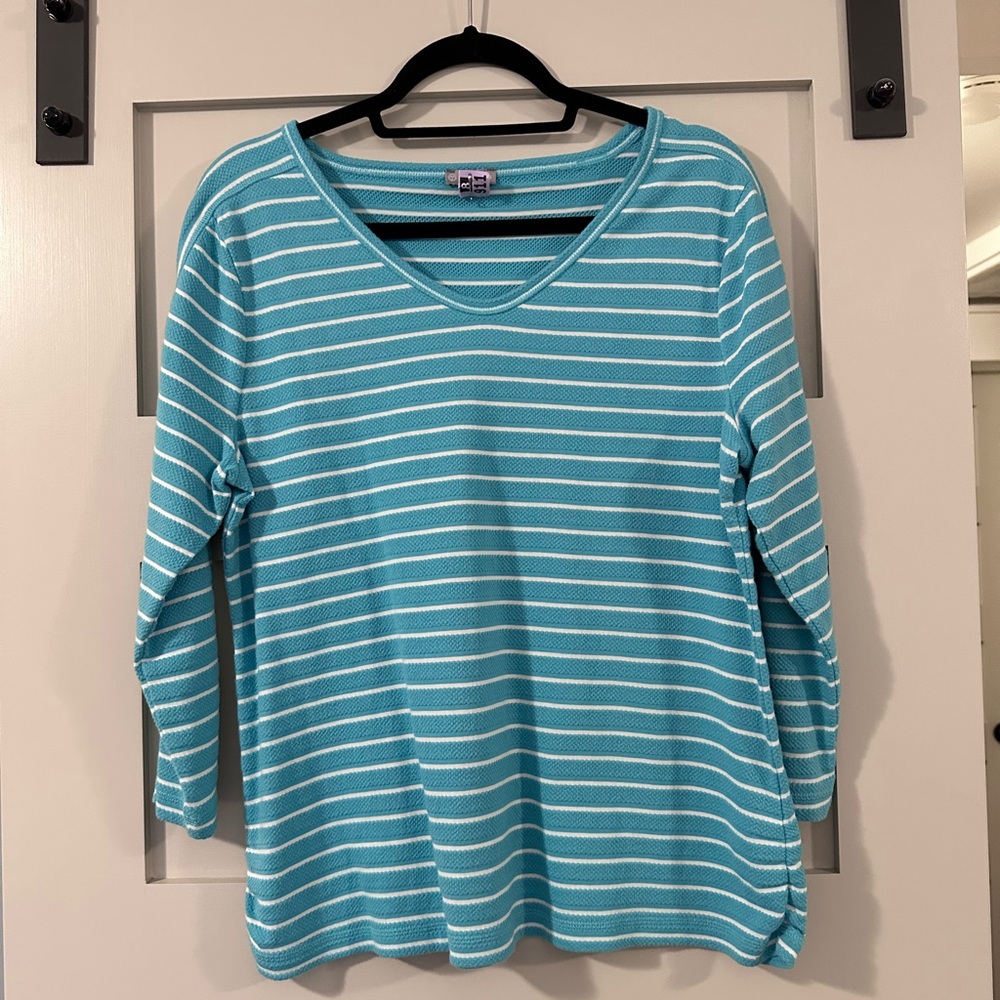 Talbots 3/4 Sleeve Striped, Textured Top